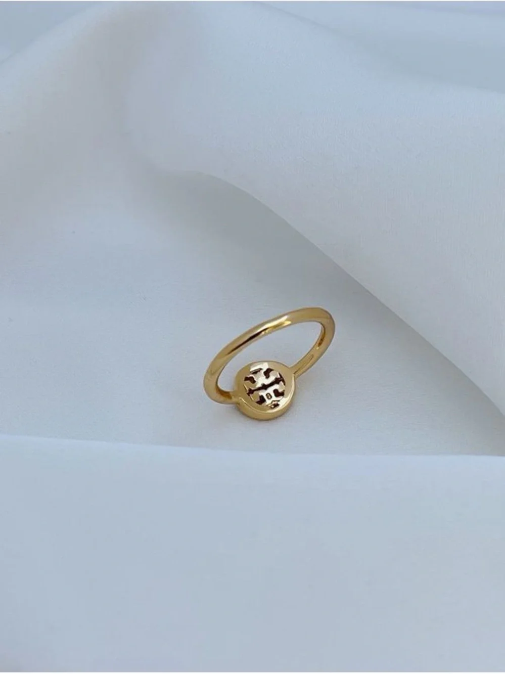 Tory Burch Gold Logo Ring with Crystal Border
